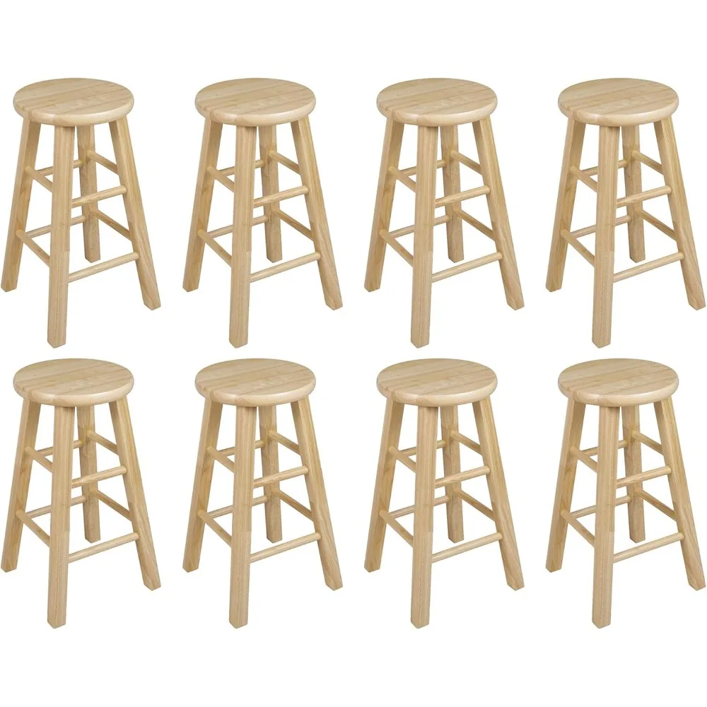 

Classic Round-Seat 24" Tall Kitchen Counter Stools for Homes, Dining Spaces, and Bars with Backless Seats, 4 Square Legs