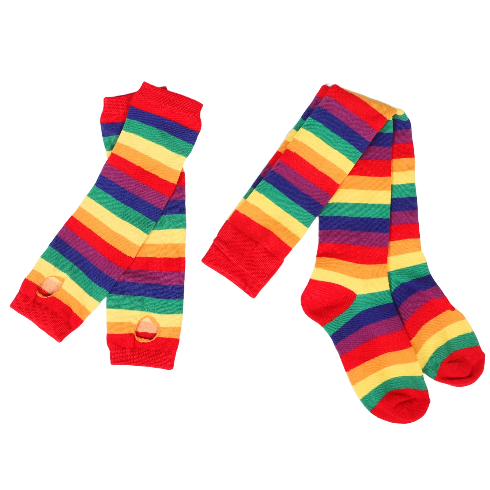 

Striped Leg Warmers Fingerless Gloves Set High Knee Socks For Women Girls Party Cosplay Costume Breathable Long Stockings