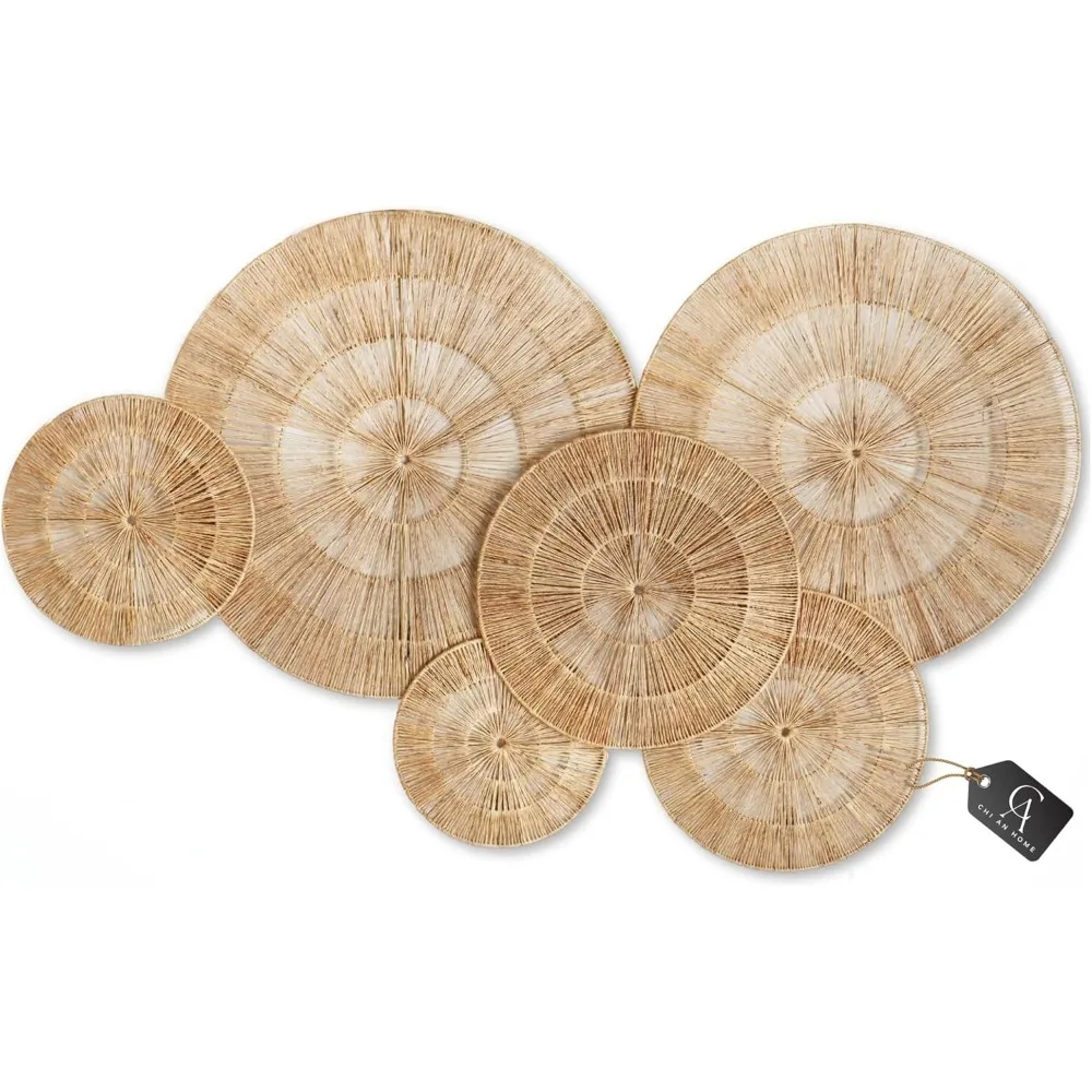 

Set of 6 Woven Jute Wall Decor Baskets, 23-10 Inch Bohemian Sunburst Plates for Bedroom Living Room Office