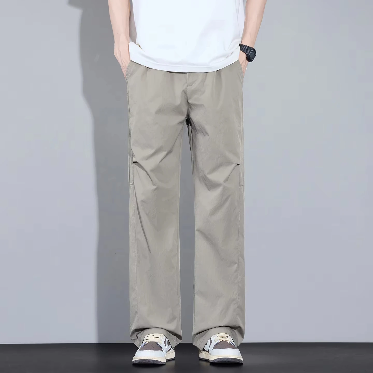 Pantalones Casuales de Verano 2026 de Alta Calidad para Hombre, Color Sólido, Corte Recto, Estilo Informal para Trabajo, Color Gris Claro, Estilo Juvenil, Pantalones Delgados Color Caqui para Hombre