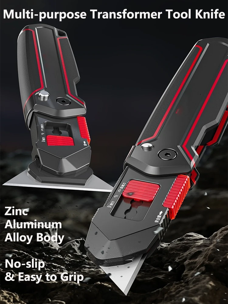 Shape-changing Knife Trowel Multifunctional Cutter High-carbon Steel Blade Aerospace Aluminum Body Cutting/Scraping Switch in 1s