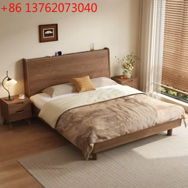 mid-century wooden bed frame 1.8 meters simple interior double bed master bedroom base de cama matrimonial bedroom furniture