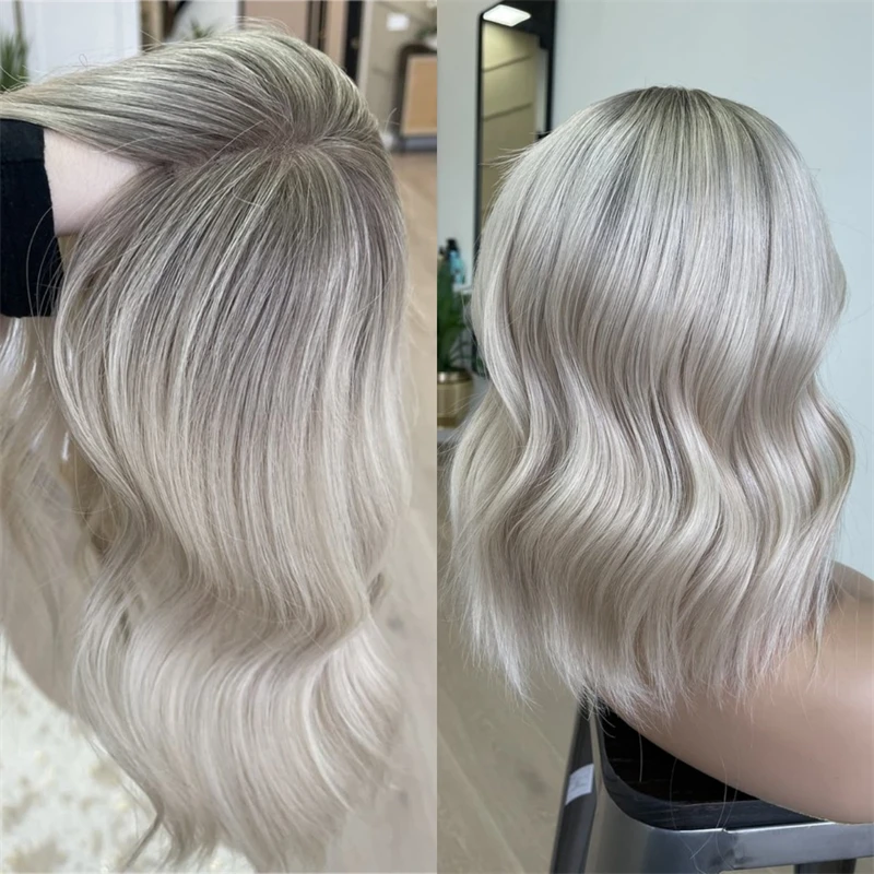 

Ombre Ash Grey Blonde HD Кружевной фронтальный парик Теплостойкий синтетический парик Надувной волнистый парик Боб от Tayorichhair Парики хорошего качества 12 дюймов