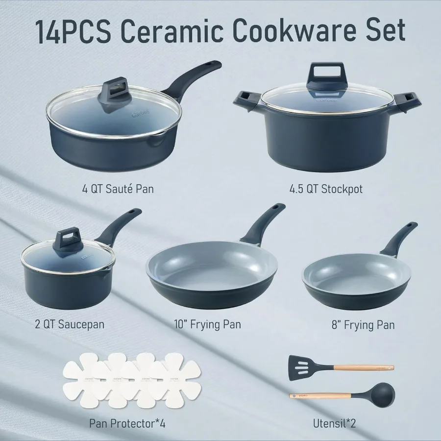 14 Pcs Ceramic Cookware Set, Pots and Pans Set Non Stick with Ceramic Coating, Induction Kitchen Sets