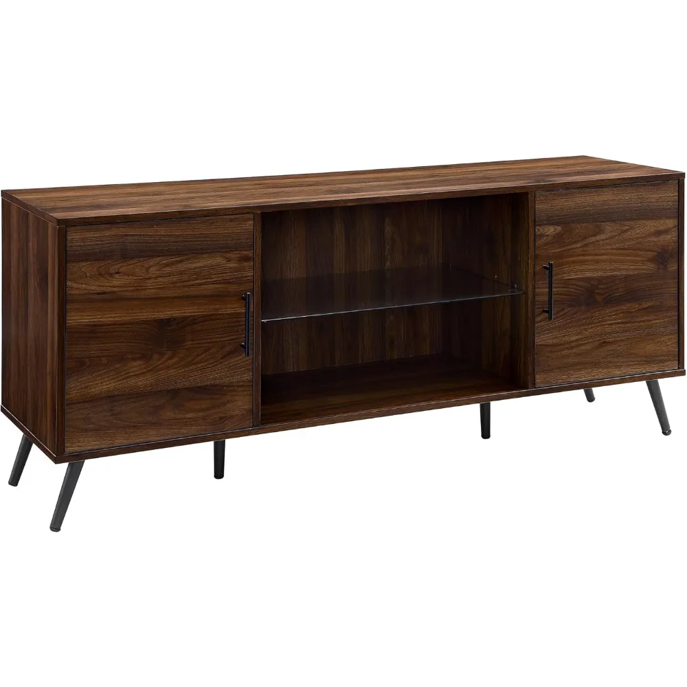 

Saxon Mid Century Modern Glass Shelf TV Stand for TVs up to 65 Inches, 60 Inch, Walnut