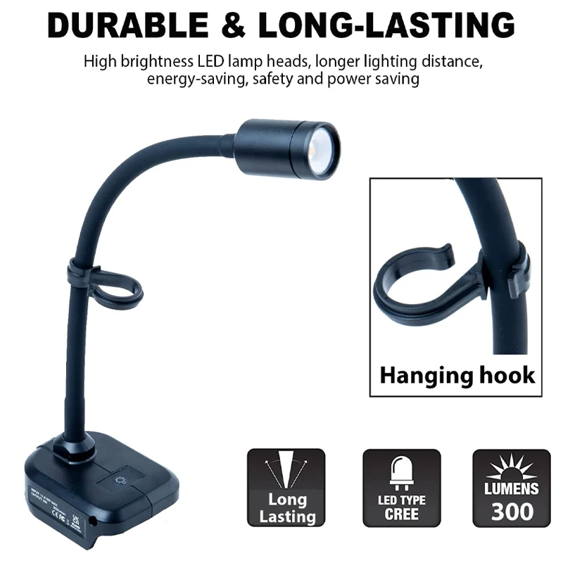 Imagem -02 - Portátil Máquina Trabalho Lâmpada Flexível Gooseneck Led Luz para Maikta 18v Li-ion Bateria para Bancada Torno Candeeiro de Mesa Peças