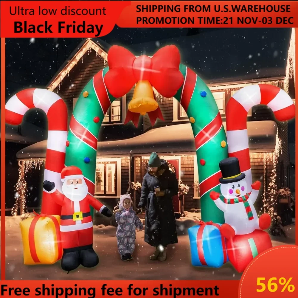 

Giant Christmas Inflatable Archway Santa Claus Snowman Xmas Large Arch with Bow Candy Gift Box LED Lights Lighted Blowup Wa