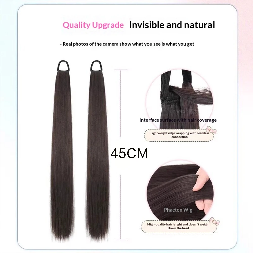 2 Pcs 18 Inch Lolita Sweet Straight Ponytail Synthetic Hair Heat Resistant Daily Party Cosplay Hair Accessories