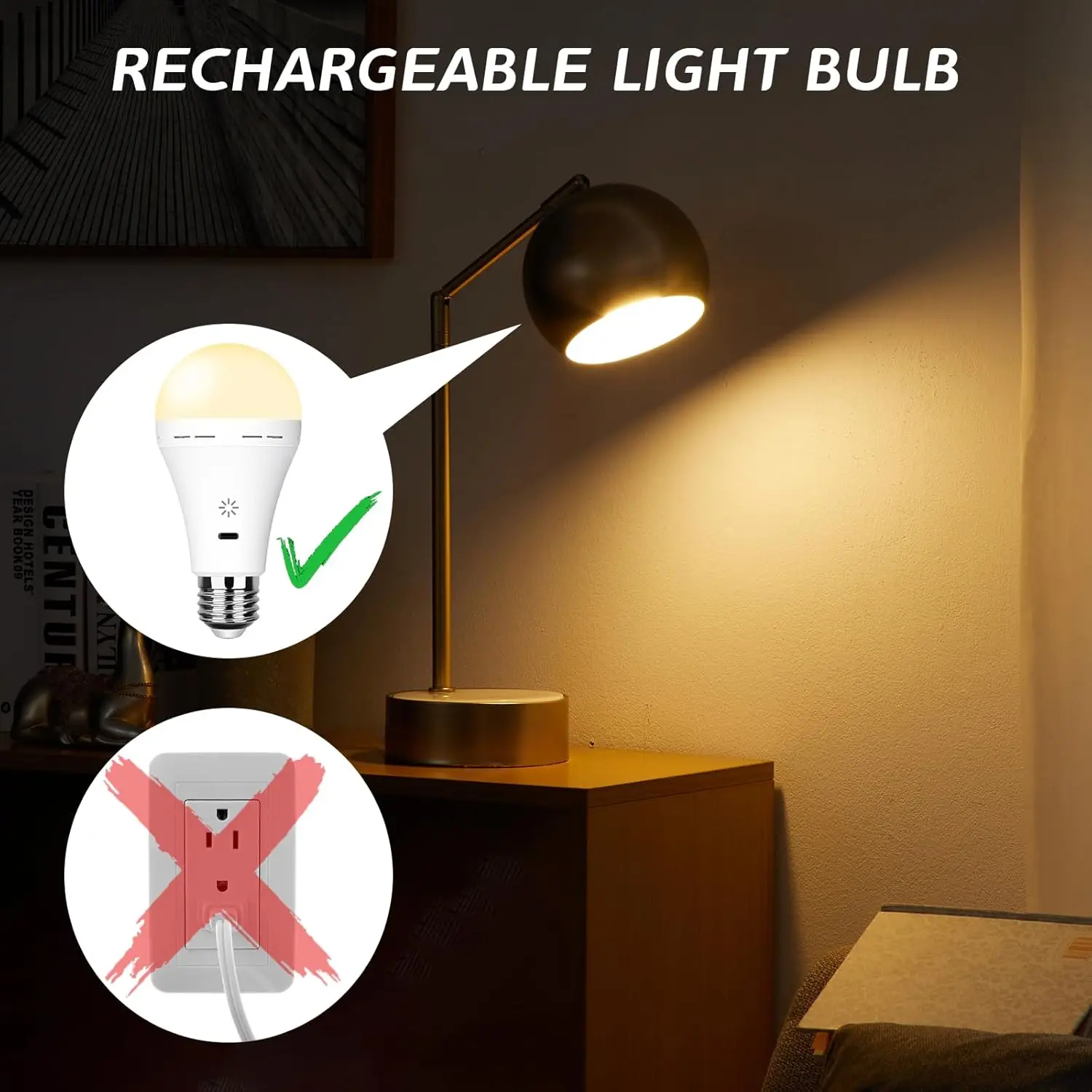 USB-C Rechargeable Light Bulb with Remote Control 5V 7W E27 Smart Battery BulbTouch Control Dimmable LED Bulbs with Timing