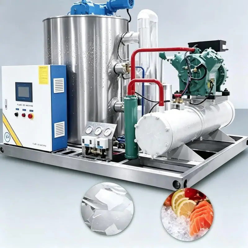 Stainless Steel Flake Ice Machine Commercial High Yield Ice Maker Efficient Cooling System for Food Processing