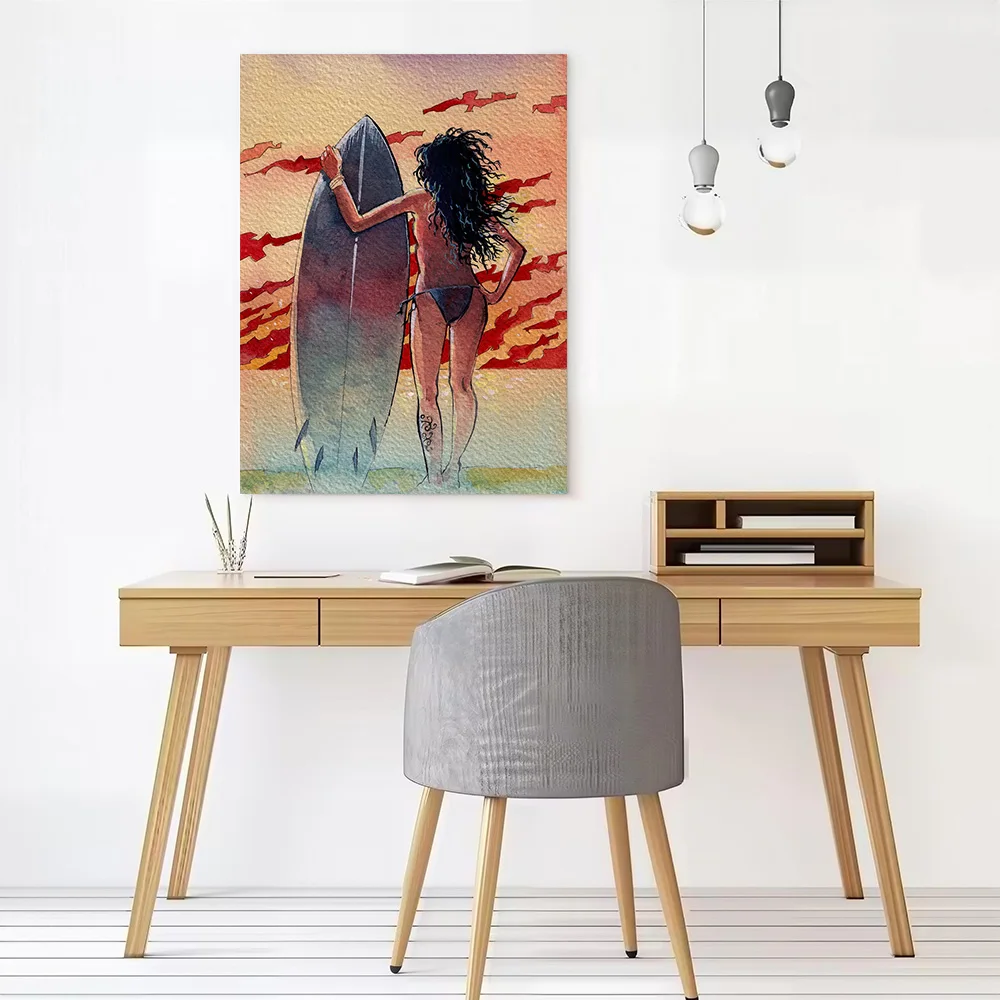 Sunset Surfer Gir Canvas Wall Art Poster Personalized Photo Printing Perfect Gift for Modern Home Decoration Ornaments Bedroom