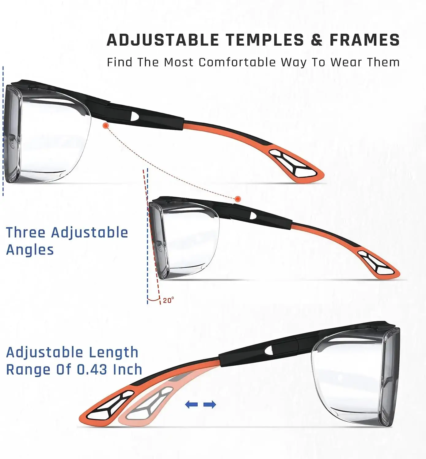 Verstellbare Sicherheitsbrille für über die Brille - ANSI Z87.1, beschlagfrei, kratzfest & mit Seitenschutz HM6 – Detail 2