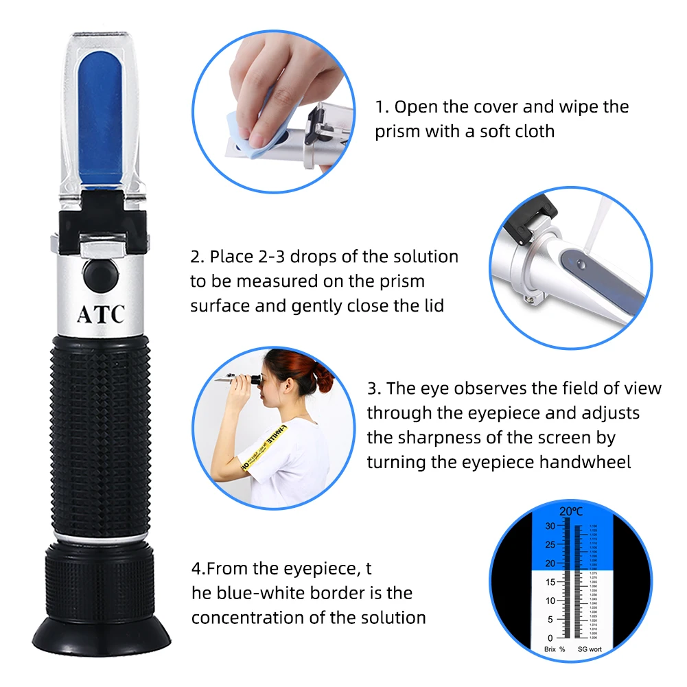 Yieryi Réfractomètre Brix portatif 0-10% Testeur de sucre avec ATC, précision 0,1% pour sève d'érable, jus à faible concentration, bière, eau