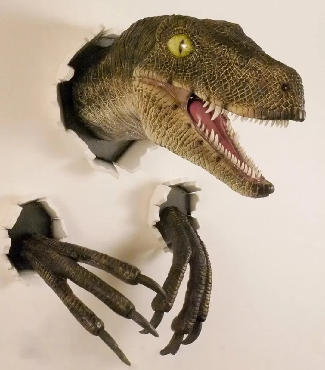 [Divertido] 3 unids/set Wallbreaking Velociraptor colgante de pared s modelo de resina figuras de acción juguetes colección de estatuas decoración del hogar regalo