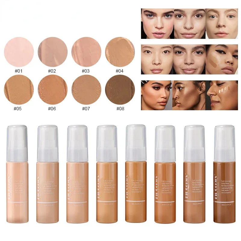 Heallor Waterproof Matte Face Liquid Foundation 30ml Full Coverage Whitening Face Concealer Makeup Base Cream Cosmetics for Wome