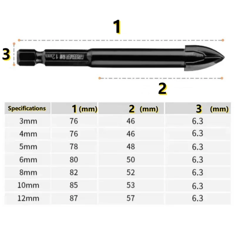 ชุดดอกสว่าน3-12มม. แผ่นกระเบื้องหกเหลี่ยมสำหรับเจาะรูดอกสว่านหัวเพชรคอนกรีตเครื่องมือดอกสว่านทรงสามเหลี่ยมโลหะผสมแข็งทำจากอิฐ
