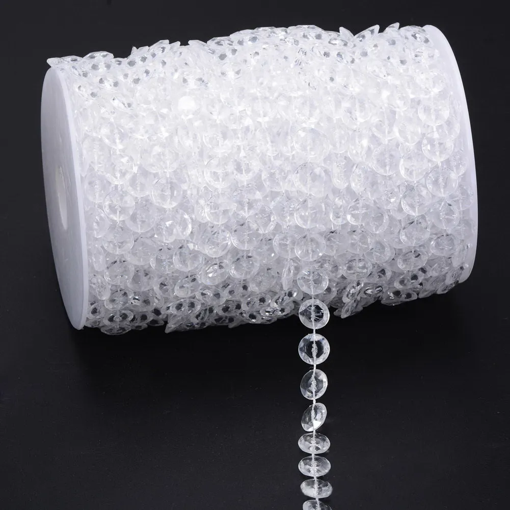 \\10-60M Acrylic Crystal Beads Roll DIY Wedding Birthday Party Decor Crystal Garland Strands Hanging Bead Chain for Home Decor