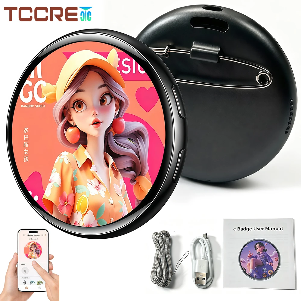 Pixel Digital Badge Anime Pin with Audio, Electronic Smart E-Badge for Video with Sound,Touch Screen Photo Display for Backpacks