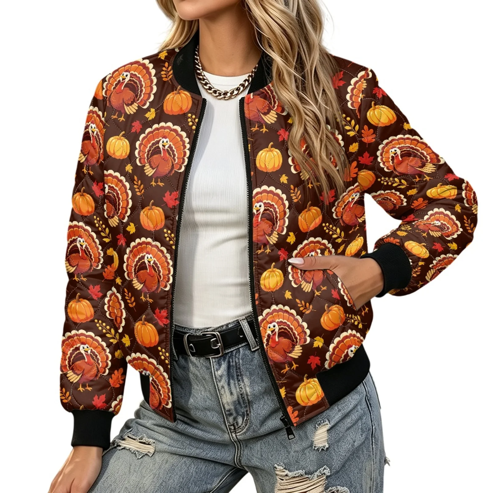 PENSTROLL Turkey Women Light Padded Long Sleeve Jacket with Zipper Front Water-Resistant Quilted Puffer Jacket for Commuting