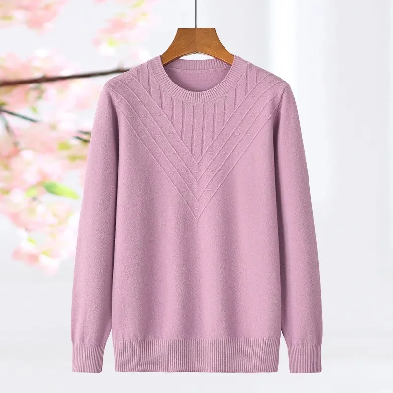 Knitted Sweater Women Pullover New Middle-aged mother Autumn Winter Knitted Long Sleeve Top Female Jumper Bottom Shirt