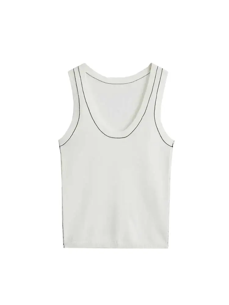 Women\'s Sleeveless Knit Tank Tops, V Neck ,Contrast Trims, Female Camis, Chic Vest Fashion