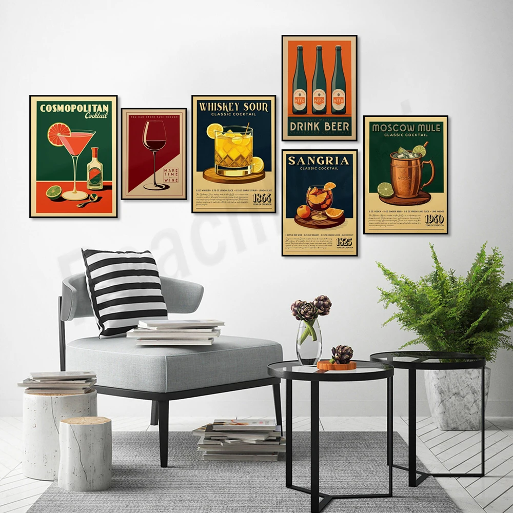 كأس كوكتيل مانهاتن ، عالمي ، موخيتو ، موسكو ، ويسكي ، سافيا ، ميموزا ، نبيذ ، ملصق سانجريا ، بار ، بار ، فن #2