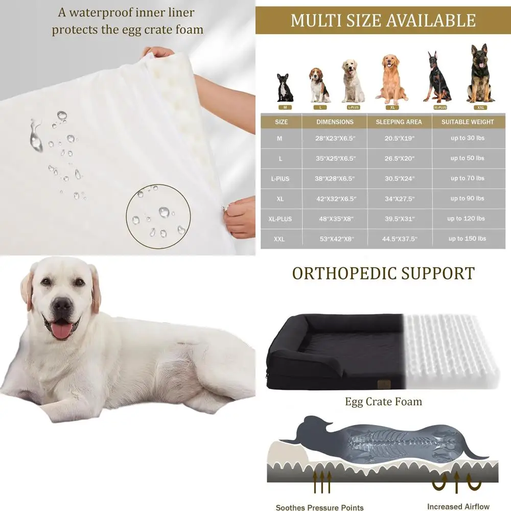 

Extra Large XL Waterproof Orthopedic Dog Bed with Removable Cover and Nonslip Base, Black