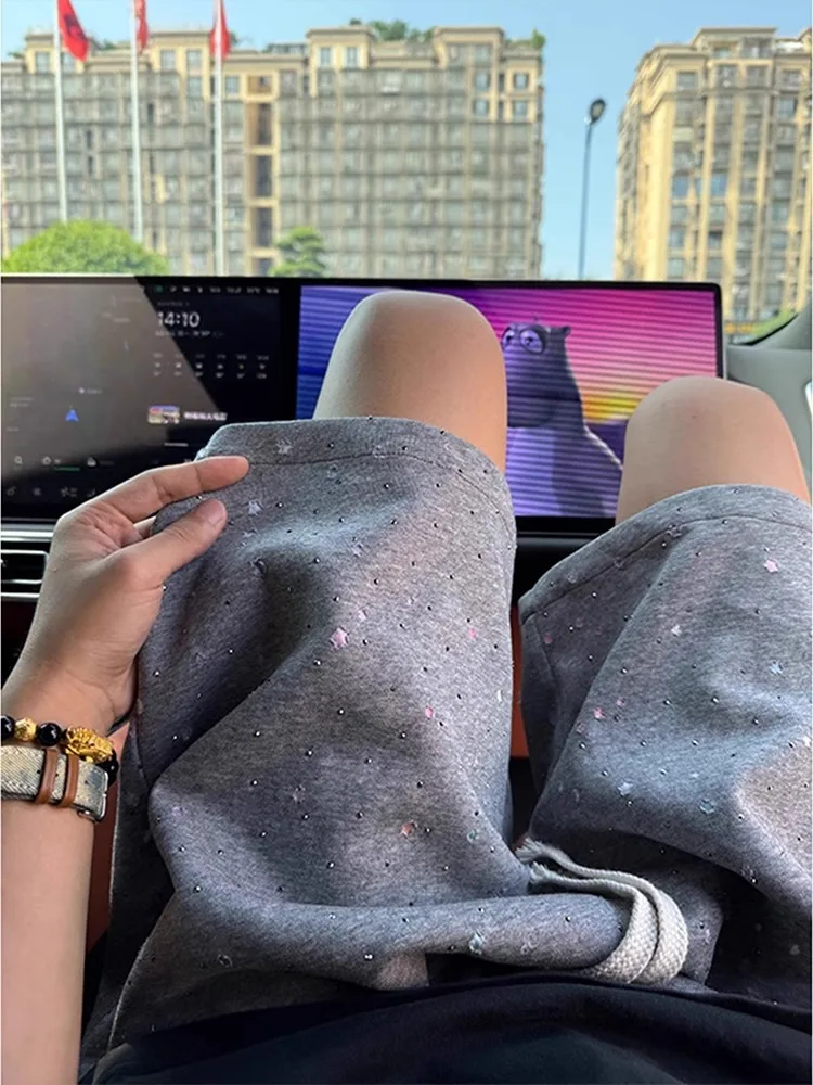 

Мужские спортивные брюки Star: летние, модные, с дизайнерскими прорезями, в американском ретро-стиле, повседневные, длиной до колена