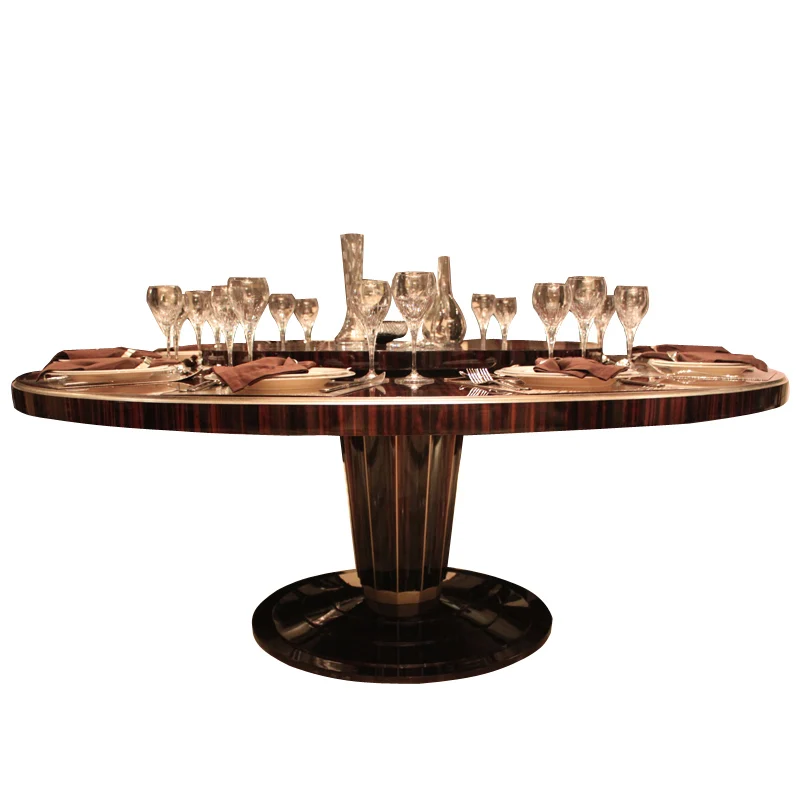 

Dining table Large apartment 12 Table with 8 piano paint Round Restaurant black sandalwood dining table and chairs