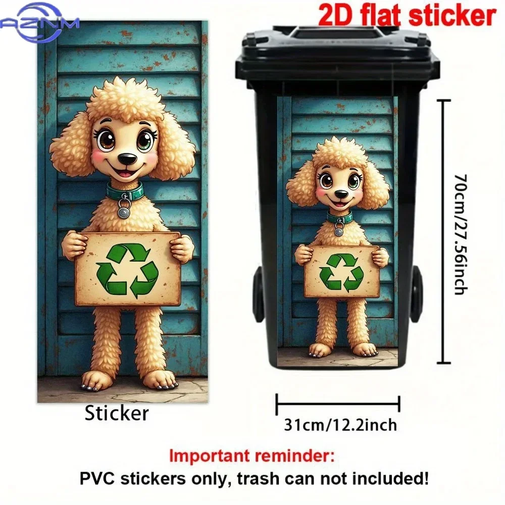 2D 1PC1pc,  Flat Sticker, Cute Style Plush Dog Trash Can Decal Waterproof Self-Adhesive Vinyl for Outdoor Use - Recycling Symb
