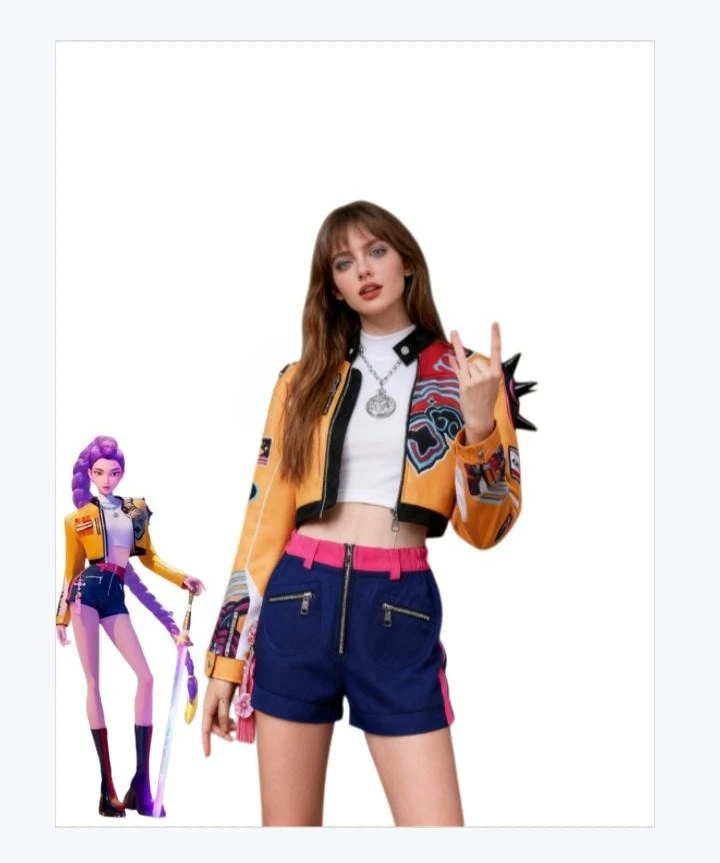 

Rumi Anime KPOP Demon Hunter Superstar Rumi Cosplay Costume Yellow Daily Stylish Jacket Suit Wig Set Halloween Adult Costumes