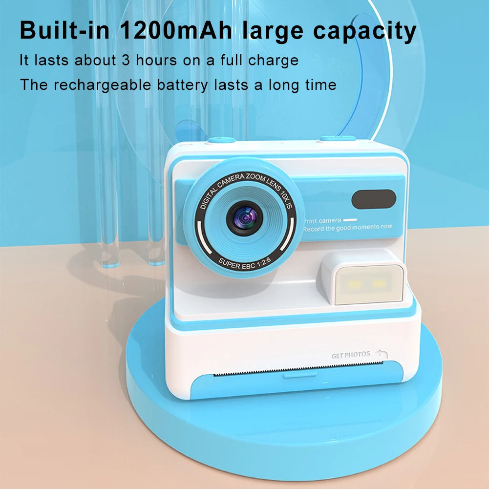 Kids Mini Instant Print Camera 2.4 Screen Photo Printing Camera with 3 Rolls Print Paper Fun DIY Gift Children Digital Camera