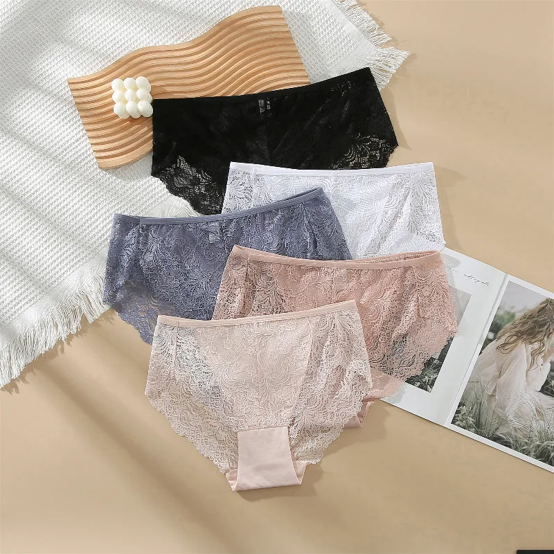 5Pcs Random Color Fashion Sexy Women's Lace Triangle Underwear Victoria Luxury Triangle Underwear Beauty Underwear Antibacterial