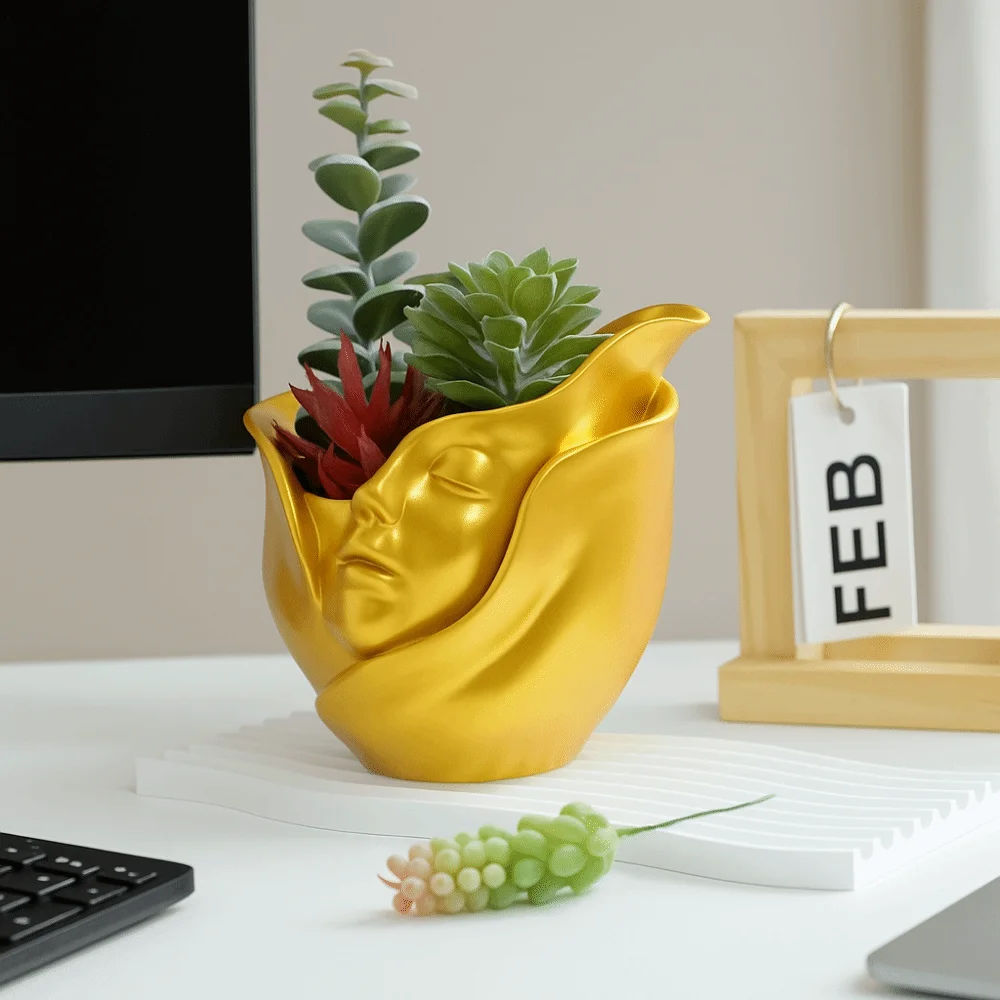 Vaso in resina per volto umano Portafiori idroponico astratto estetico Artigianato Vaso da fiori in stile europeo per la casa