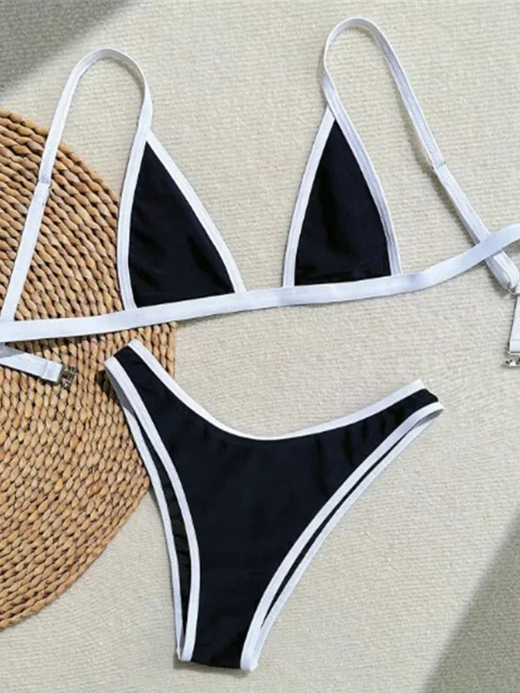 

AOTVOTEE Sexy Spaghetti Strap Bikini 2 Piece Set Women Split Swimsuit Backless Beach Bikini 2025 New Summer Swimwear Bikinis Set
