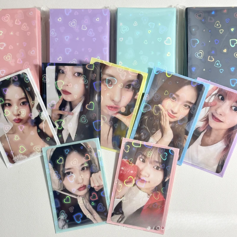 50PCS Heart Sleeves Color Photo Card Sleeve Photocard Holder Kpop Popcorn Sleeves Photo Card Packaging