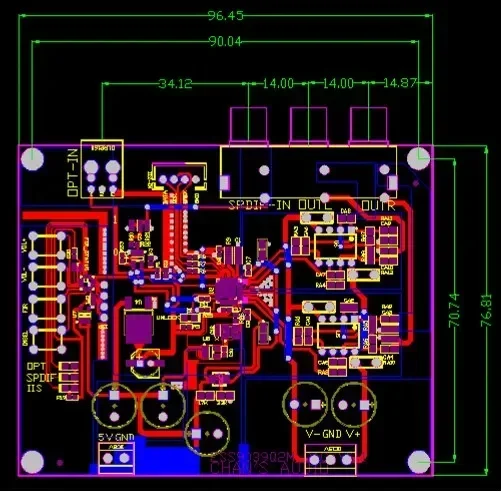 ESS9039Q2M DSD Soft-controlled Decoding Board SPDIF IIS Optical Fiber Digital Signal Input with Volume Button DSD1024/PCM768KHZ