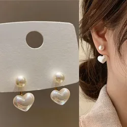 Pendientes de pera de imitación de aguja de plata 925 para mujer, joyería de moda coreana, nuevos pendientes de tuerca de corazón de lujo, 2024