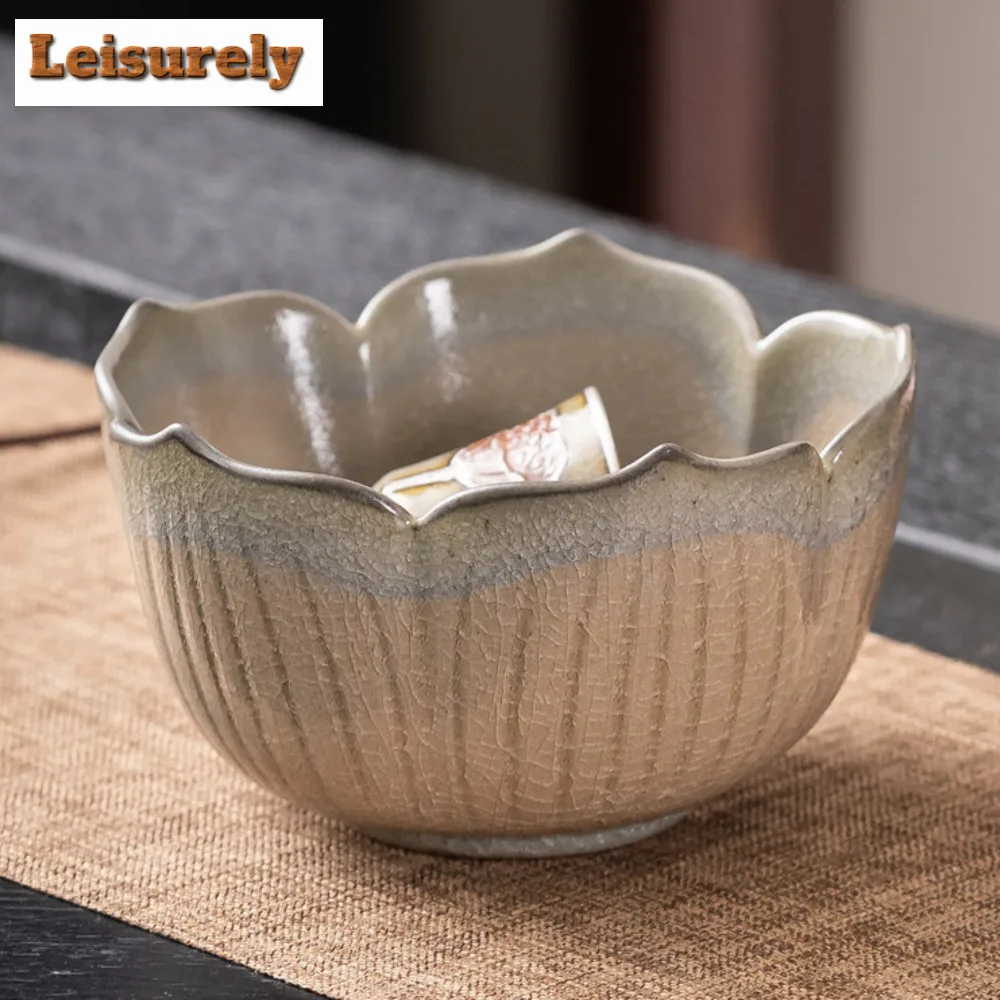 700ml Japanese Ice Flower Glazed Jianshui Zen Lotus Petal Tea Wash Bowl Writing-brush Washer Chaxi Chinese Tea Set Decoration