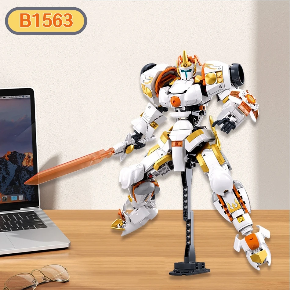ชุดตัวต่อหุ่นยนต์แปลงร่าง MOC ของเล่นประกอบเองเพื่อการศึกษาสำหรับเด็ก ชุดประกอบหุ่นยนต์นักรบ ของเล่นตกแต่งโต๊ะทำงาน