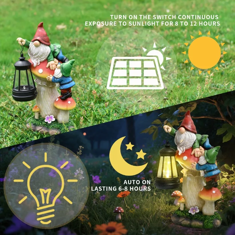 Solar Garden Statues Lights - Garden Gnome Decorations for Yard, Outside, Patio, Balcony - Gardening Housewarming Birthday Gifts - view 4