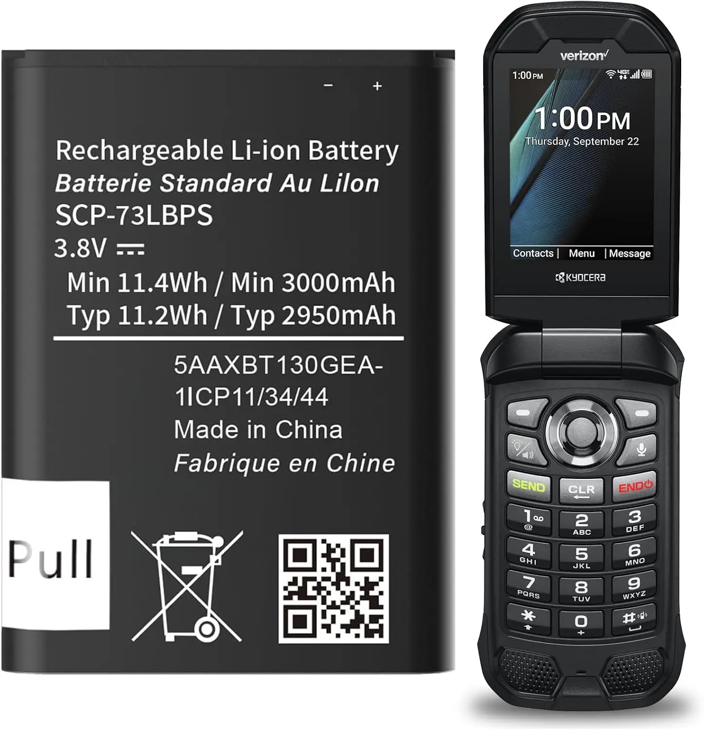 2026 New Upgraded SCP-73LBPS Battery for Kyocera DuraXV Extreme E4810 DuraXE Epic E4830 Verizon Flip Phone 3000mAh 0 Cycle