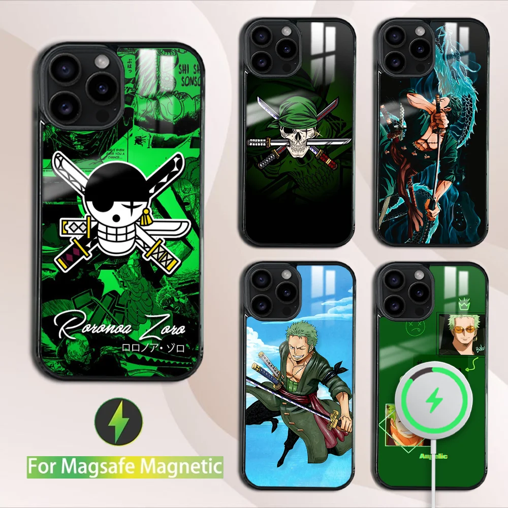 Comic R-Roronoa Zoro Phone Case For iPhone 16 15 14 13 12 11 Pro Max Plus Mini Magsafe Mirror Wireless Magnetic Cover