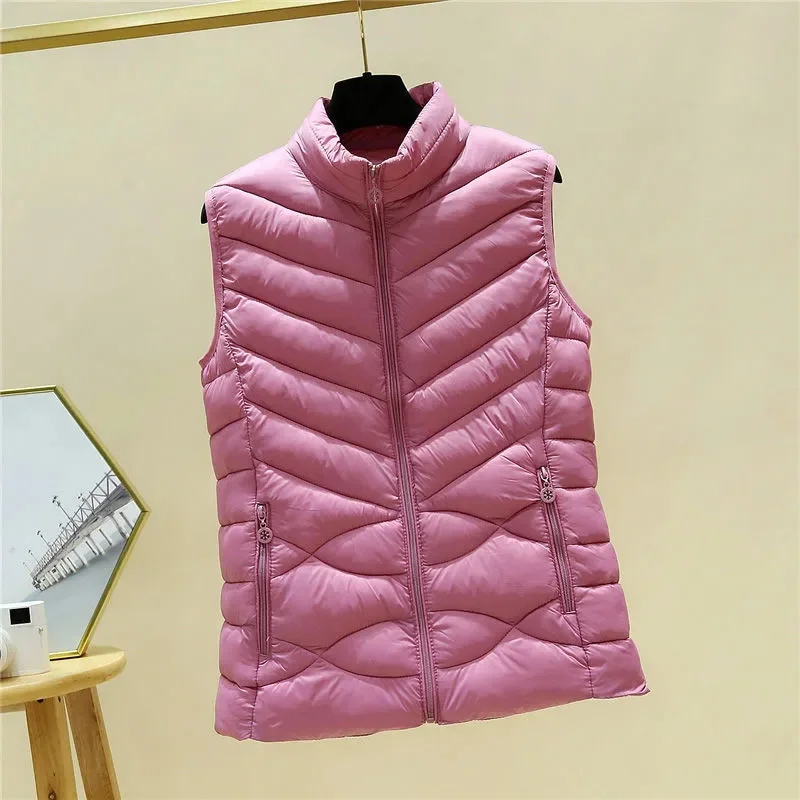 New Autumn Winter short Down Vest Female Stand collar Sleeveless Jacket Windproof Slim thick Warm Puffer Waistcoat Women T501