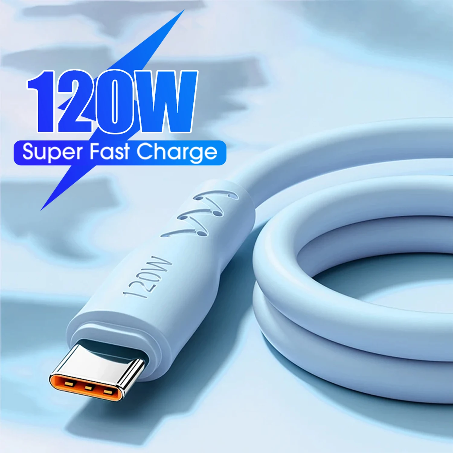 120W 6A USB-C Quick Charging Cable Sturdy Thick Silicone Type C Charger Cord for Android Samsung Xiaomi Huawei Data Line