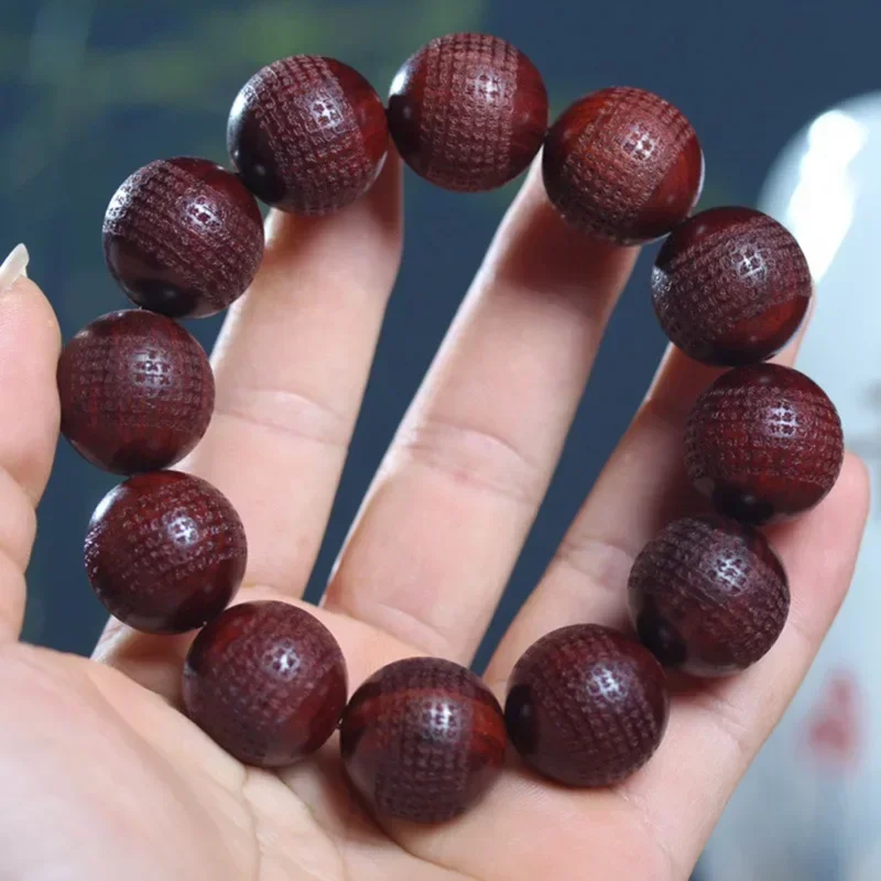 Pterocarpus Santalinus Carved Beads Zambia Red Sandalwood 20mm Heart Sutra Bracelet Twelve Road Spiritual Magic Figure Bracelet