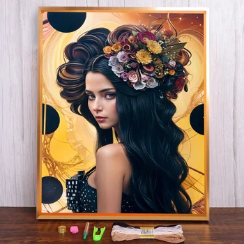 소녀 초상화 프린트 크로스 스티치 자수 풀 키트, 페인팅 바느질, 수공예 디자인, 쥬얼리 룸 장식, 11CT 