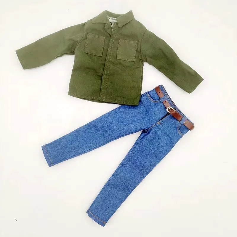 Tbleague-camisa verde militar a escala 1/6 + pantalones vaqueros, accesorios de ropa para juguetes de figuras de acción de soldado masculino de 12