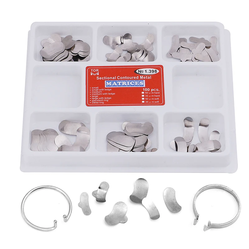 100Pcs/Pack Dental Matrix Sectional Contoured Metal Matrices Used For Dental Tooth Filling Material Restoration