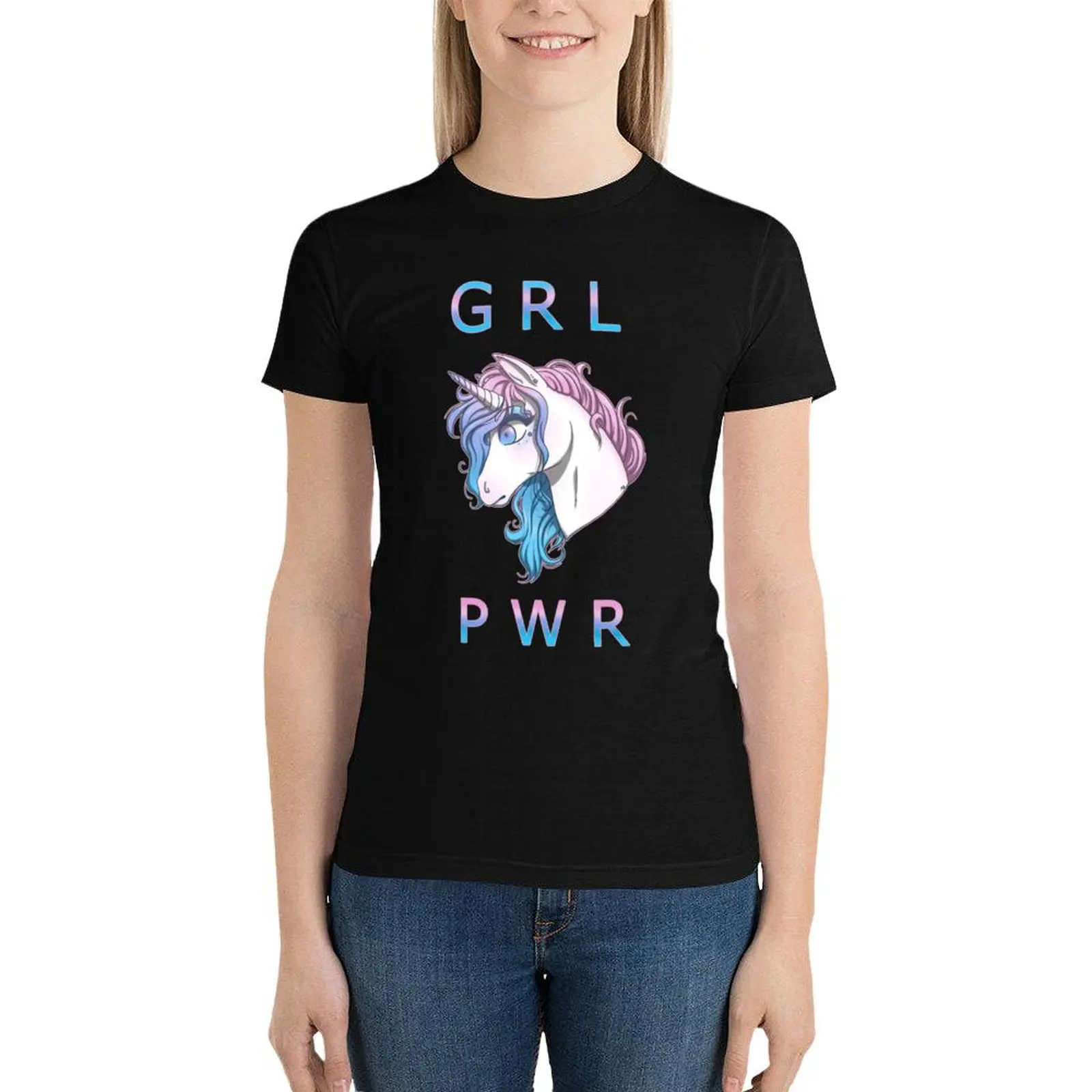 

pastel unicorn- GRL PWR T-Shirt lady clothes graphics rock and roll t shirts for Women